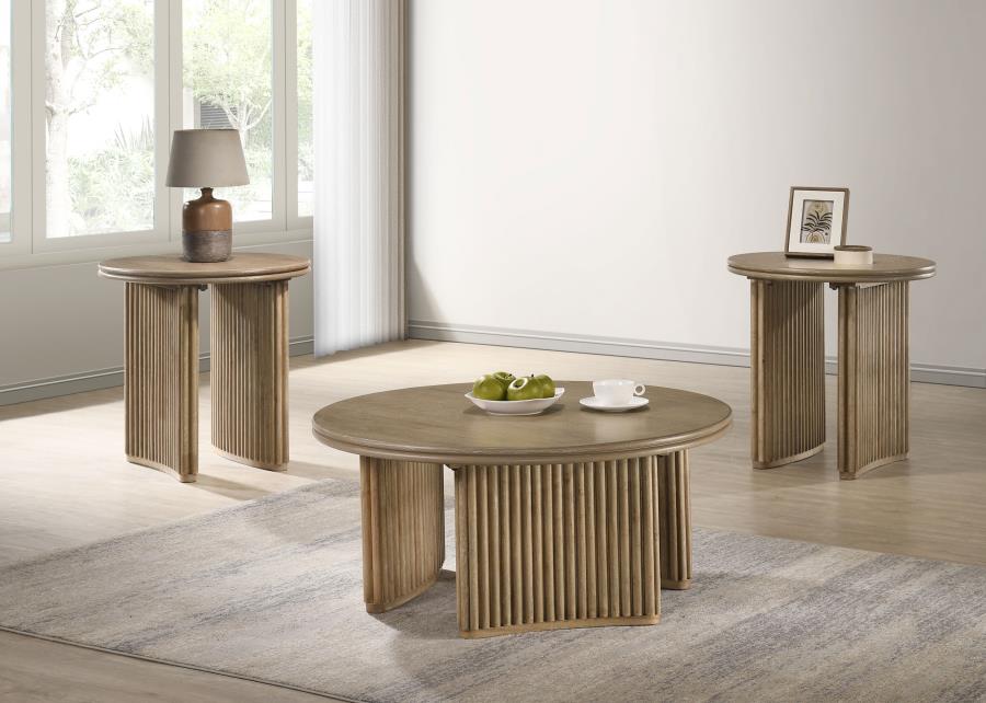 Home & Sleep Outlet - Adina 3-piece Round Coffee Table Set Distressed Light Brown