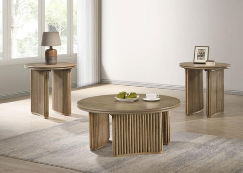 Home & Sleep Outlet - Adina 3-piece Round Coffee Table Set Distressed Light Brown