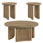 Home & Sleep Outlet - Adina 3-piece Round Coffee Table Set Distressed Light Brown