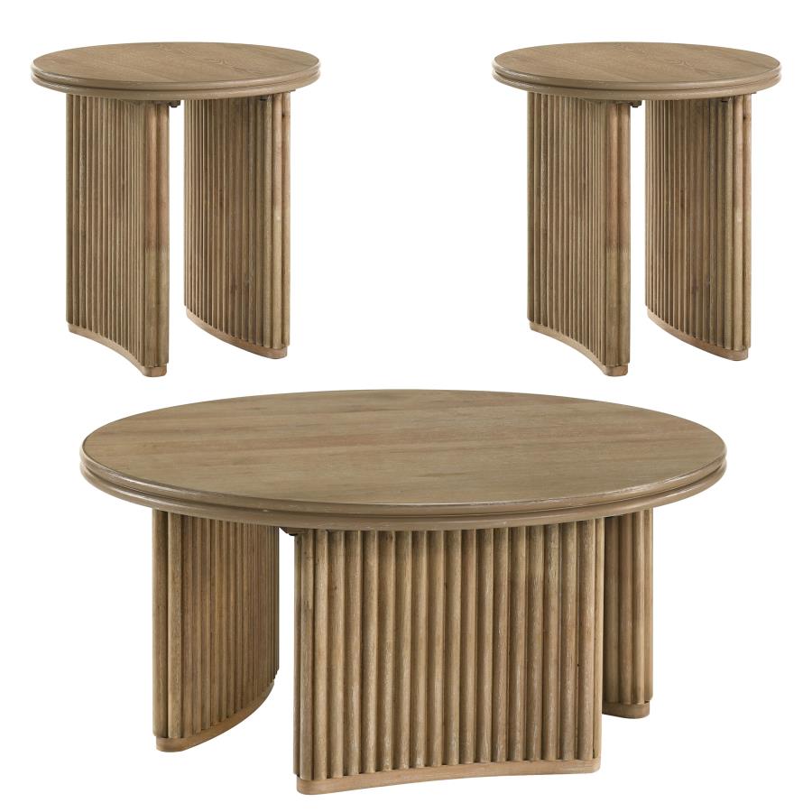 Home & Sleep Outlet - Adina 3-piece Round Coffee Table Set Distressed Light Brown