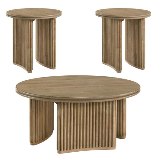 Home & Sleep Outlet - Adina 3-piece Round Coffee Table Set Distressed Light Brown