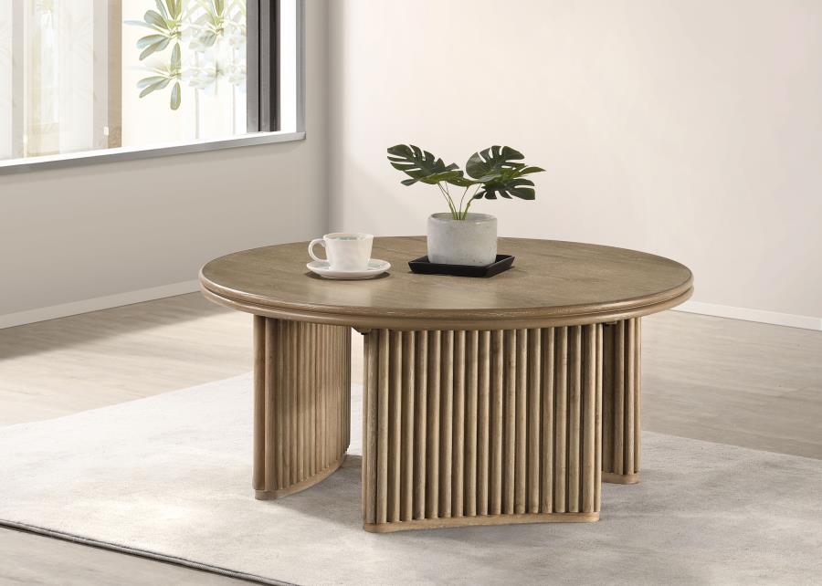 Home & Sleep Outlet - Adina 36-inch Round Wood Coffee Table Distressed Light Brown