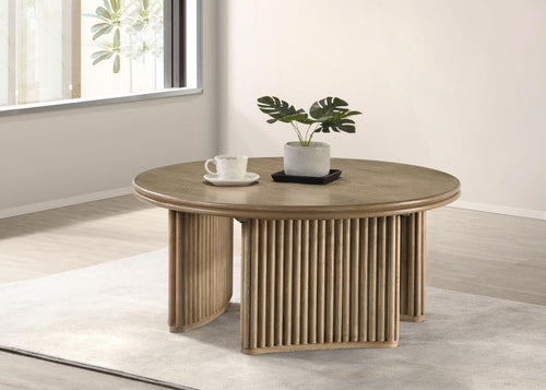 Home & Sleep Outlet - Adina 36-inch Round Wood Coffee Table Distressed Light Brown