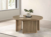 Adina 36-inch Round Wood Coffee Table Distressed Light Brown