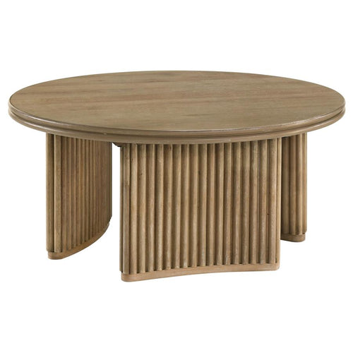 Home & Sleep Outlet - Adina 36-inch Round Wood Coffee Table Distressed Light Brown