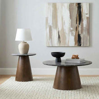 Franklin 2-piece Round Pedestal Coffee Table Set Grey and Dark Brown - Home & Sleep Outlet