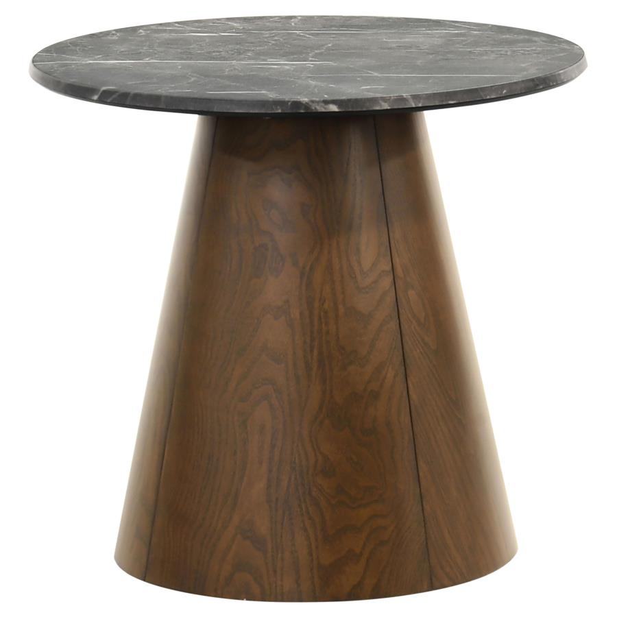 Home & Sleep Outlet - Franklin 2-piece Round Pedestal Coffee Table Set Grey and Dark Brown
