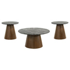 Home & Sleep Outlet - Franklin 3-piece Round Pedestal Coffee Table Set Grey and Dark Brown