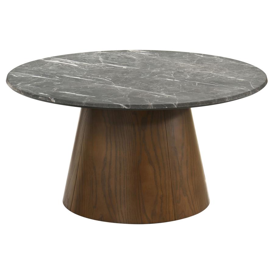 Home & Sleep Outlet - Franklin 3-piece Round Pedestal Coffee Table Set Grey and Dark Brown