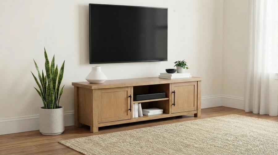 Beasley 2-Door 71-Inch Wood TV Stand Media Console Golden Oak - Home & Sleep Outlet