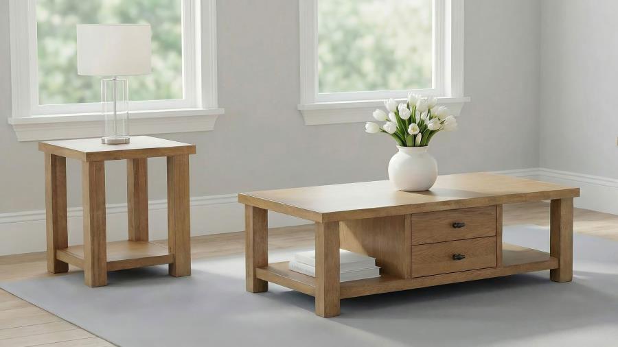 Beasley Square Wood End Side Table With Shelf Golden Oak - Home & Sleep Outlet