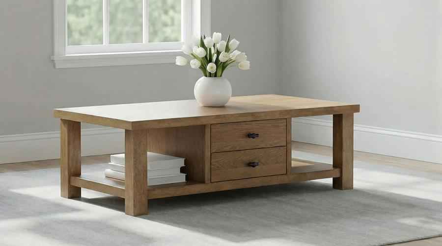 Beasley 2-Drawer Wood Coffee Table Golden Oak - Home & Sleep Outlet