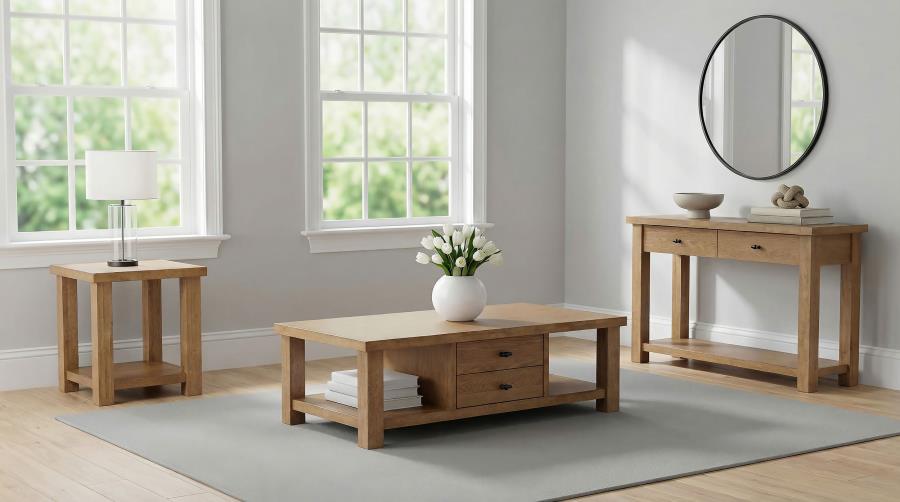 Beasley 2-Drawer Wood Console Table Golden Oak - Home & Sleep Outlet