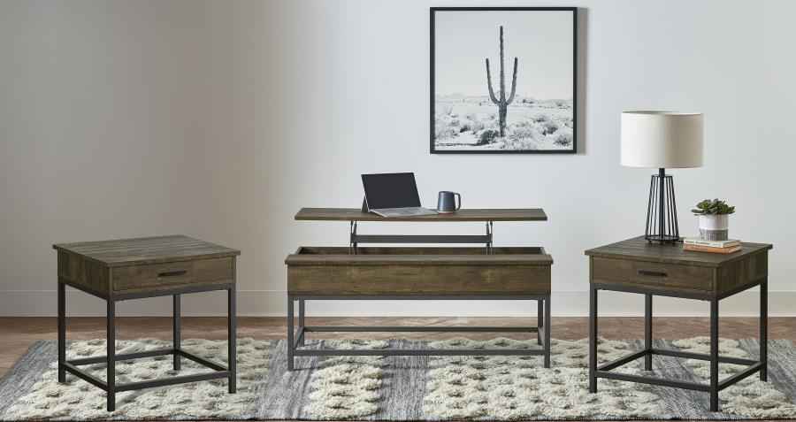 Byers 3-piece Lift Top Coffee and End Table Set Brown Oak - Home & Sleep Outlet