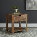 Home & Sleep Outlet - Esther 1-drawer Solid Wood Side End Table Natural Sheesham