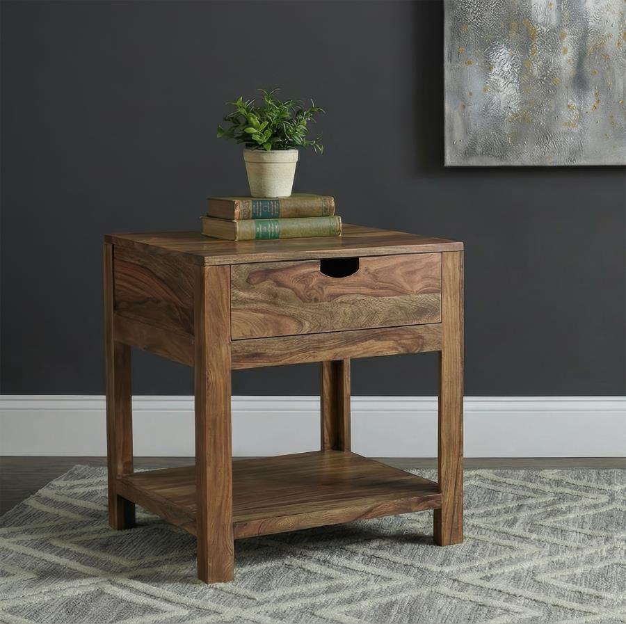 Home & Sleep Outlet - Esther 1-drawer Solid Wood Side End Table Natural Sheesham