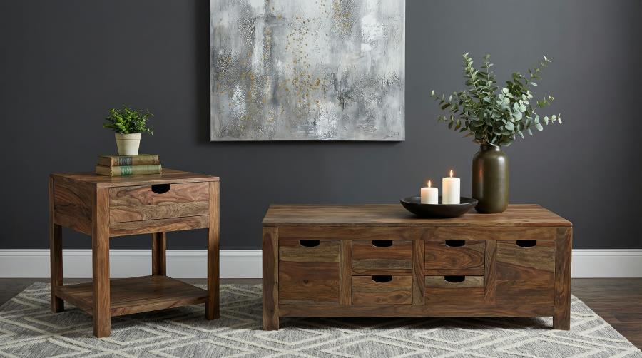 Home & Sleep Outlet - Esther 1-drawer Solid Wood Side End Table Natural Sheesham