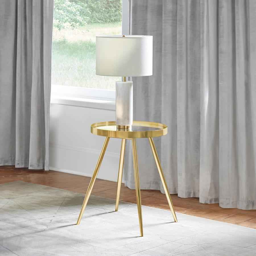 Kaelyn Round Mirror Top End Side Table Gold - Home & Sleep Outlet