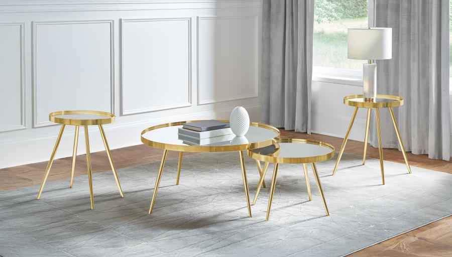 Kaelyn 4-piece Round Coffee and End Table Set Gold - Home & Sleep Outlet
