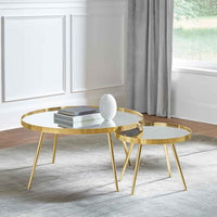 Kaelyn 2-piece Round Mirror Top Nesting Coffee Table Gold - Home & Sleep Outlet