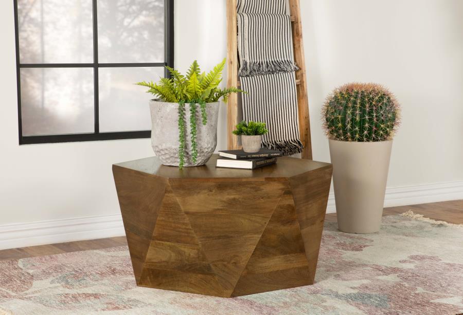 Home & Sleep Outlet - Zalika Hexagonal Solid Mango Wood Coffee Table Natural