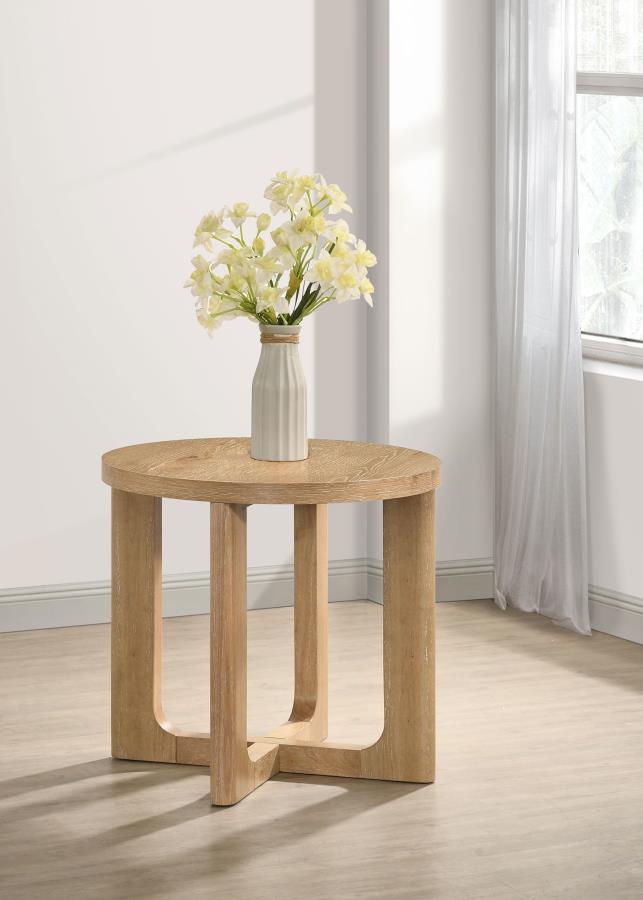 Home & Sleep Outlet - Kessler Round Sculptural Wood End Table Light Oak