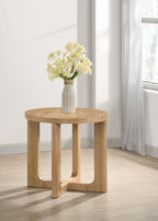 Home & Sleep Outlet - Kessler Round Sculptural Wood End Table Light Oak