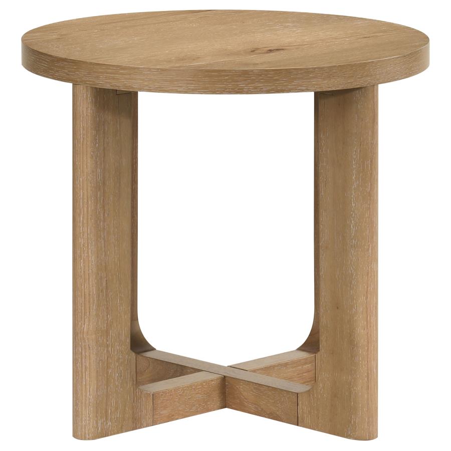 Home & Sleep Outlet - Kessler Round Sculptural Wood End Table Light Oak
