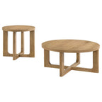 Home & Sleep Outlet - Kessler 2-piece Round Sculptural Wood Coffee Table Set Light Oak