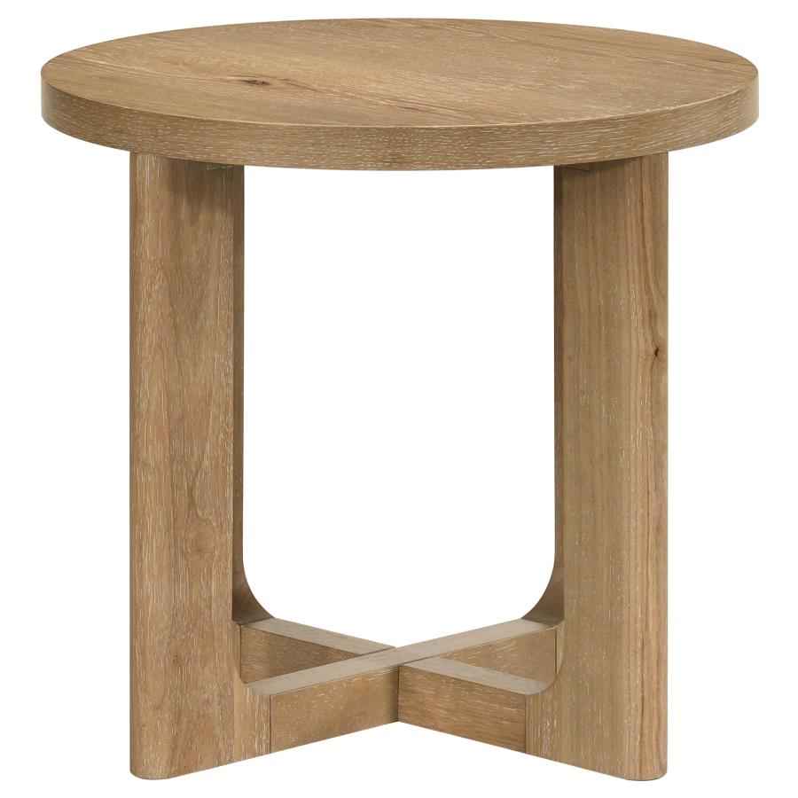 Kessler 2-piece Round Sculptural Wood Coffee Table Set Light Oak