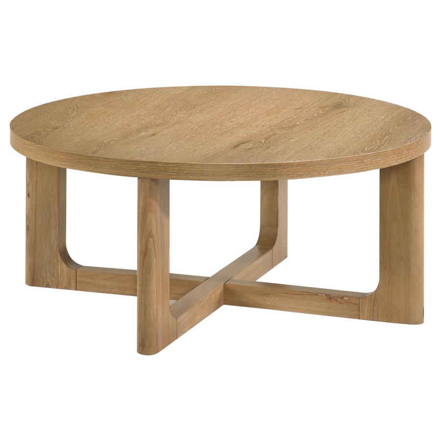 Home & Sleep Outlet - Kessler 2-piece Round Sculptural Wood Coffee Table Set Light Oak