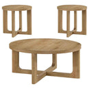 Kessler 3-piece Round Sculptural Wood Coffee Table Set Light Oak