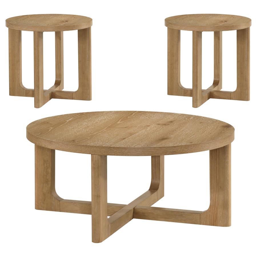 Home & Sleep Outlet - Kessler 3-piece Round Sculptural Wood Coffee Table Set Light Oak