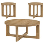 Home & Sleep Outlet - Kessler 3-piece Round Sculptural Wood Coffee Table Set Light Oak