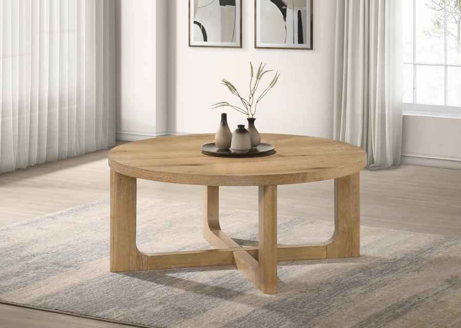 Kessler Round Sculptural Wood Coffee Table Light Oak