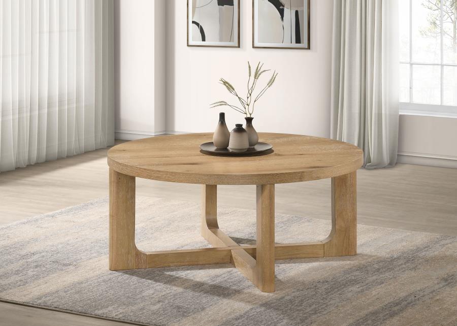 Home & Sleep Outlet - Kessler Round Sculptural Wood Coffee Table Light Oak