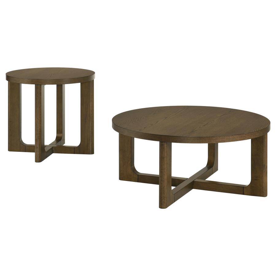 Home & Sleep Outlet - Kessler 2-piece Round Sculptural Wood Coffee Table Set Brown