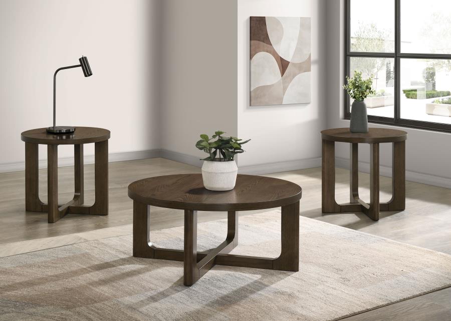 Home & Sleep Outlet - Kessler 3-piece Round Sculptural Wood Coffee Table Set Brown