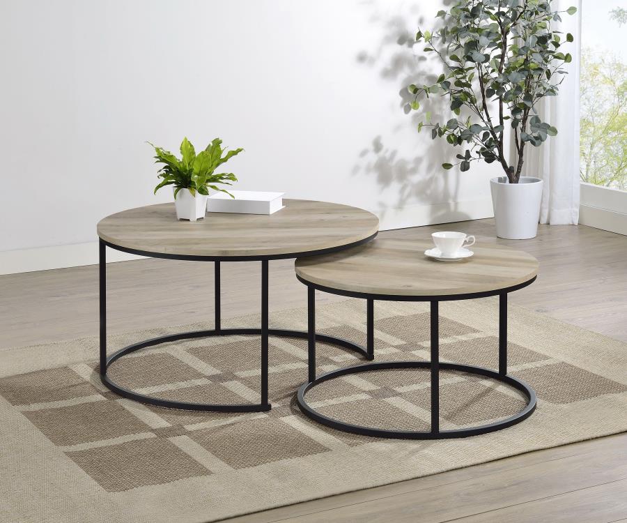 Home & Sleep Outlet - Lainey 2-piece Round Nesting Coffee Table Distressed Pine