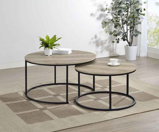 Lainey 2-piece Round Nesting Coffee Table Distressed Pine