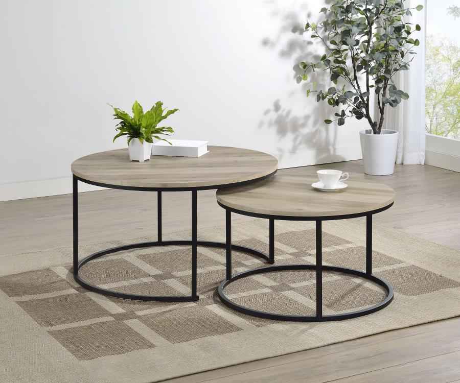Lainey 2-piece Round Nesting Coffee Table Distressed Pine