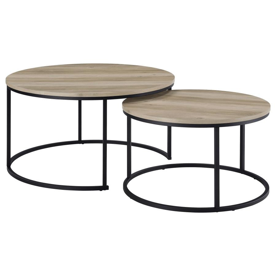 Home & Sleep Outlet - Lainey 2-piece Round Nesting Coffee Table Distressed Pine