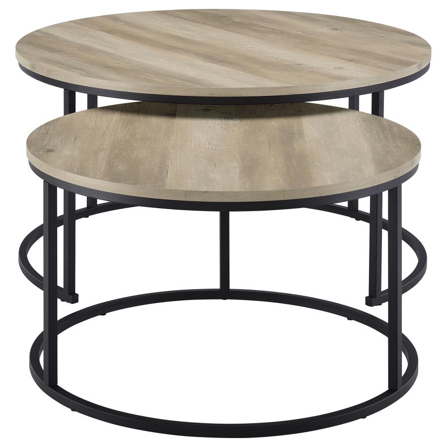 Home & Sleep Outlet - Lainey 2-piece Round Nesting Coffee Table Distressed Pine