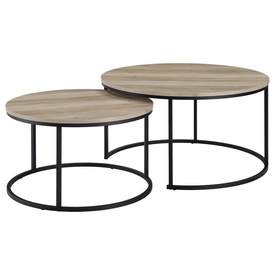 Home & Sleep Outlet - Lainey 2-piece Round Nesting Coffee Table Distressed Pine