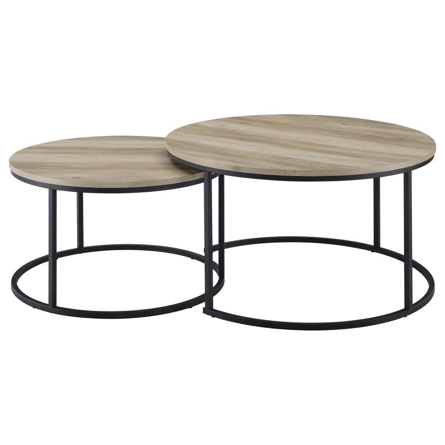 Home & Sleep Outlet - Lainey 2-piece Round Nesting Coffee Table Distressed Pine