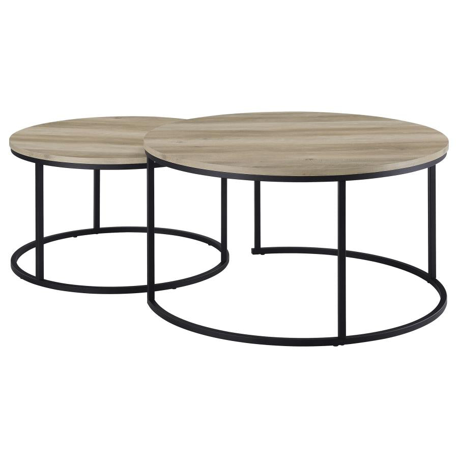 Home & Sleep Outlet - Lainey 2-piece Round Nesting Coffee Table Distressed Pine