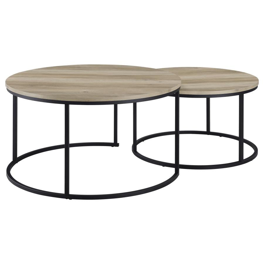 Home & Sleep Outlet - Lainey 2-piece Round Nesting Coffee Table Distressed Pine