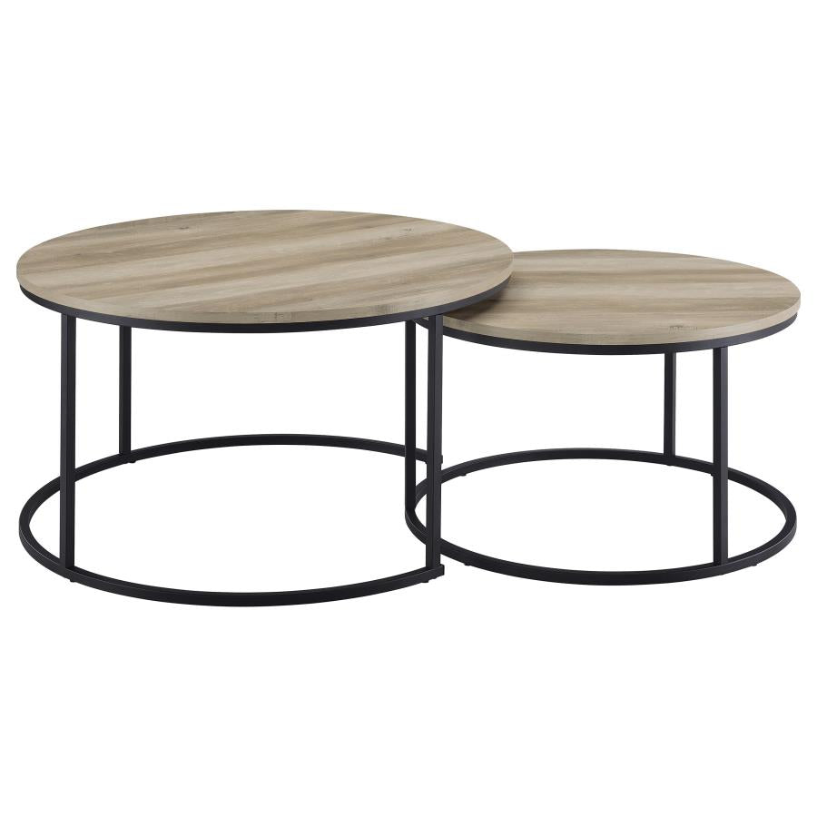 Home & Sleep Outlet - Lainey 2-piece Round Nesting Coffee Table Distressed Pine