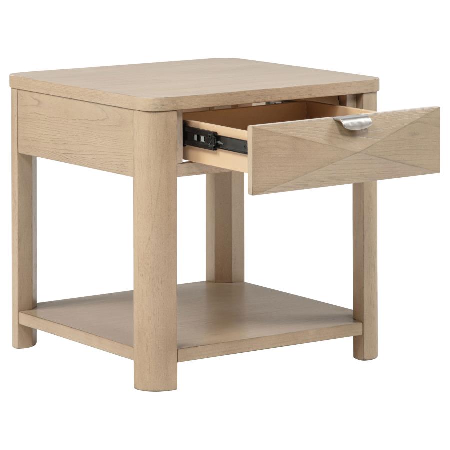 Home & Sleep Outlet - Marcelo Wood End Table with Drawer and Shelf Light Elm