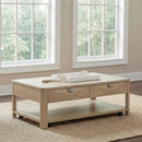 Marcelo Wood Coffee Table with 2 Drawers and Shelf Light Elm
